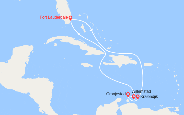 Carte itinéraire croisière Bonaire, Aruba, Curacao