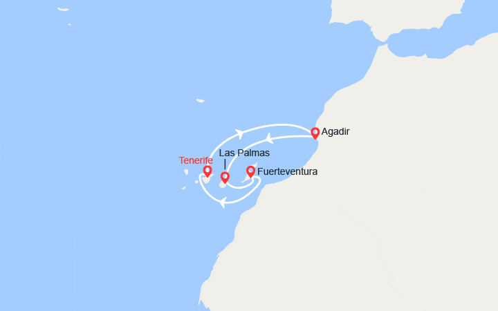 Carte itinéraire croisière Canaries et escale au Maroc