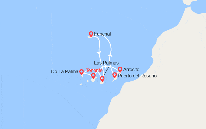 Carte itinéraire croisière Canaries, Madère