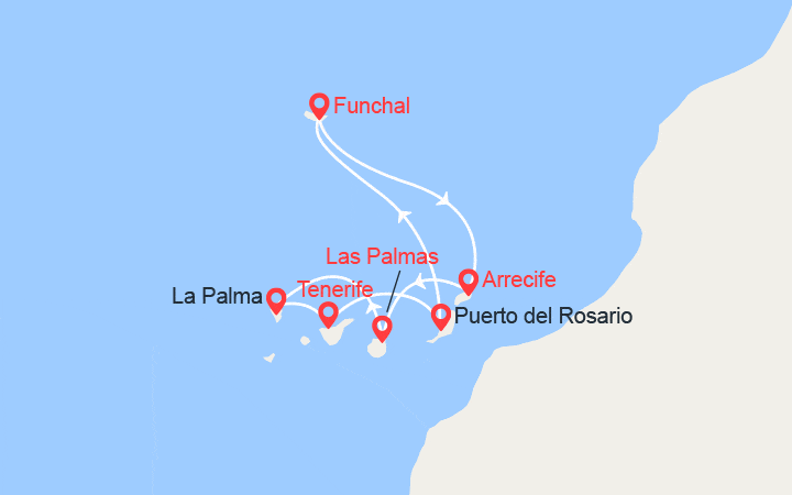 Carte itinéraire croisière Canaries, Madère