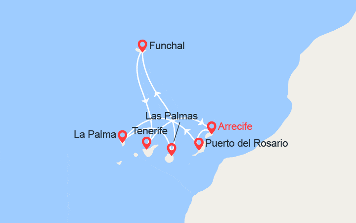 Carte itinéraire croisière Canaries, Madère