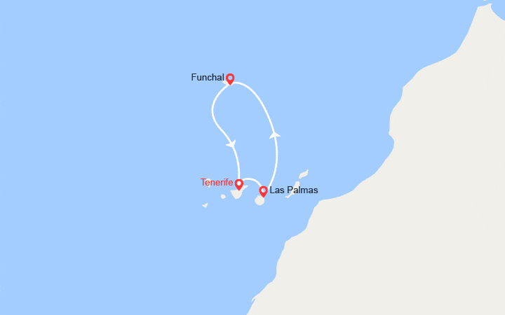 Carte itinéraire croisière Canaries, Madère