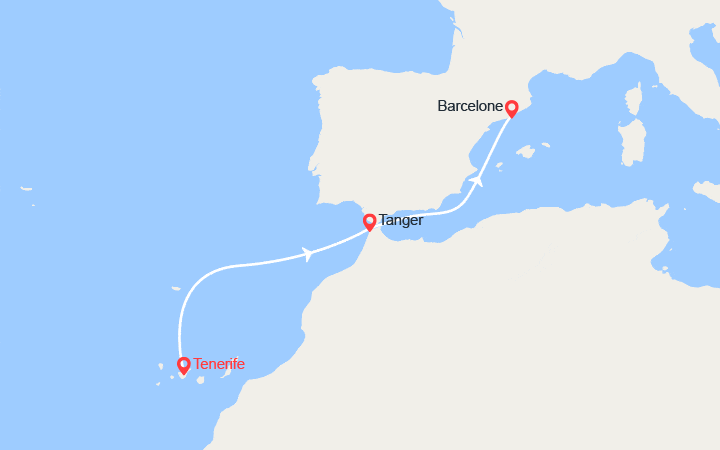 Carte itinéraire croisière Canaries, Maroc, Espagne