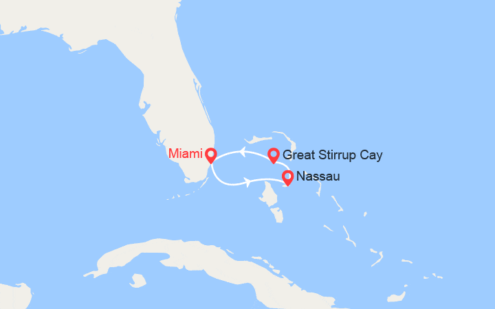 Carte itinéraire croisière Cap vers les Bahamas : Nassau et Great Stirrup Cay