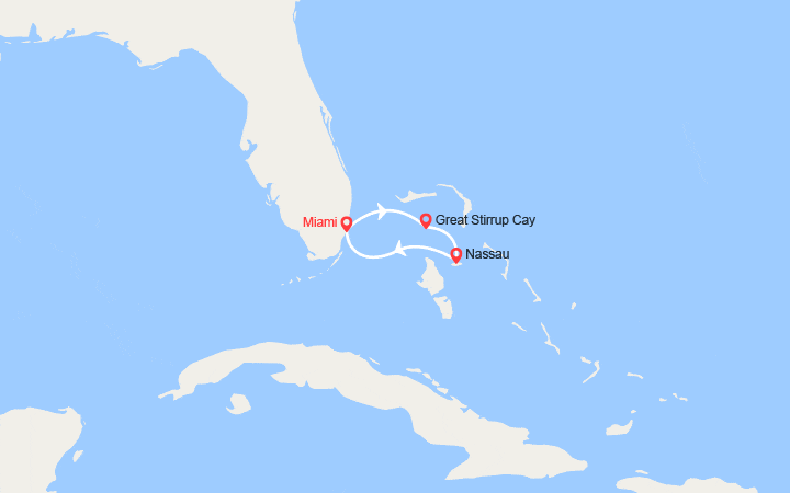 Carte itinéraire croisière Caraïbes : Great Stirrup Cay, Nassau