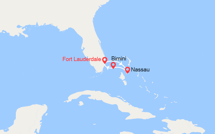 Carte itinéraire croisière Caraïbes : Nassau et Bimini