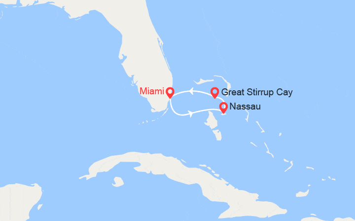 Carte itinéraire croisière Caraïbes : Nassau et Great Stirrup Cay