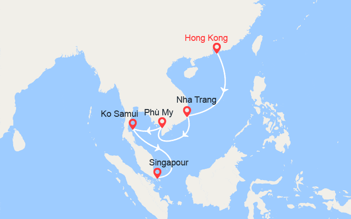 Carte itinéraire croisière Chine, Vietnam, Singapour