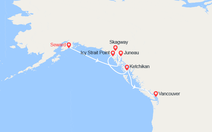 Carte itinéraire croisière Circuit en Alaska