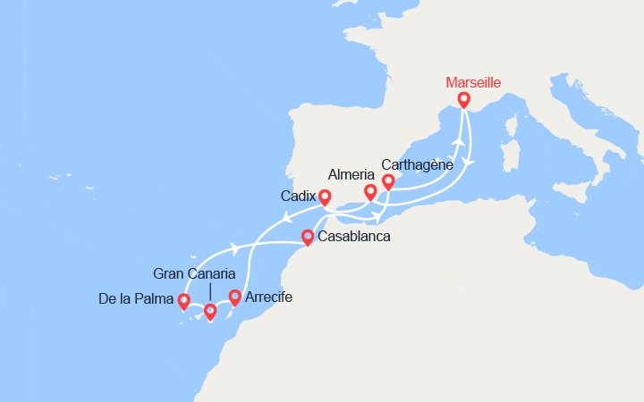 Carte itinéraire croisière Couleurs des Canaries