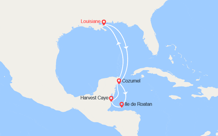 Carte itinéraire croisière Cozumel, Honduras, Belize