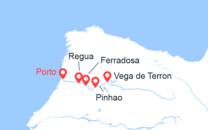 Carte itinéraire croisière De Porto vers l’Espagne : la vallée du Douro, Salamanque (POP_PP)
