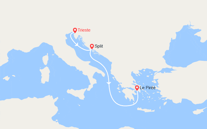 Carte itinéraire croisière De Trieste au Pirée