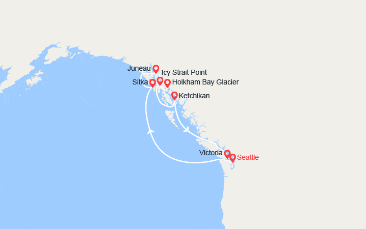 Carte itinéraire croisière Découverte de l'Alaska