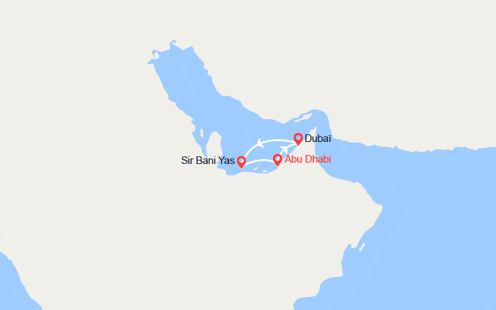 Carte itinéraire croisière Désert Fantastique : Abu Dhabi, Dubai, Sir Bani Yas