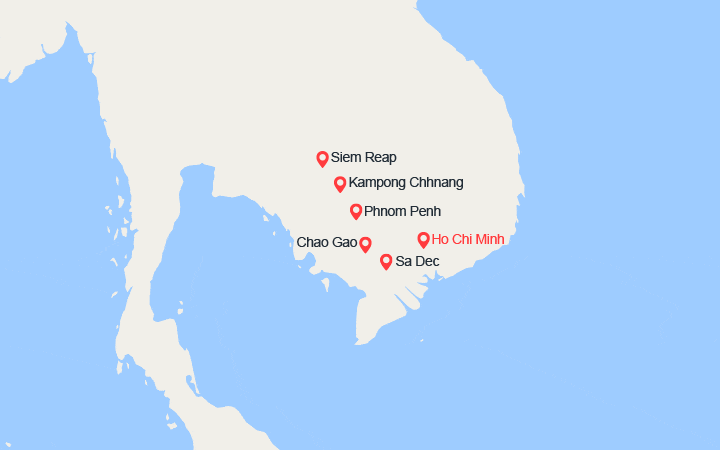 Carte itinéraire croisière Du delta du Mékong aux temples d'Angkor (1H3_COLPP)