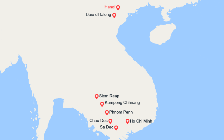 Carte itinéraire croisière Du Delta du Mékong aux Temples d'Angkor, Hanoï et la Baie d'Halong (1H6_PP)