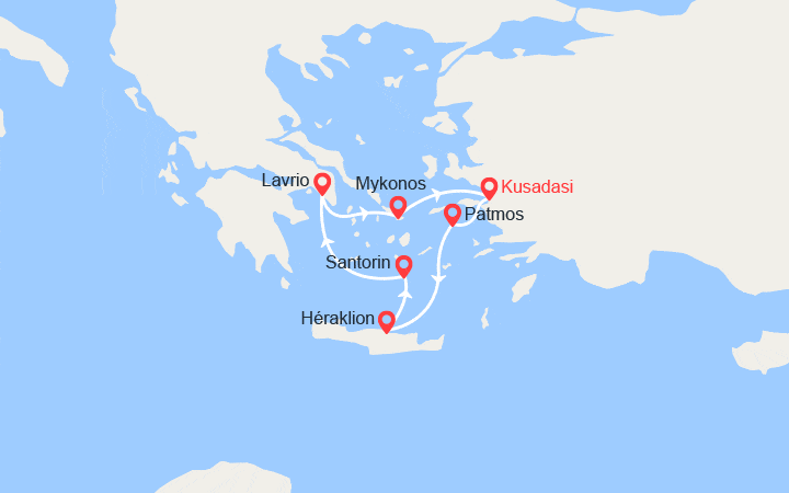 Carte itinéraire croisière Emblématique découverte en 4 jours au départ de Kusadasi