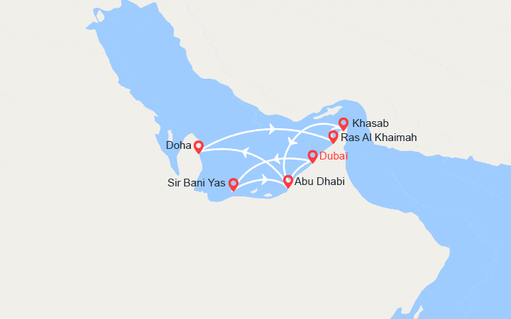 Carte itinéraire croisière Emblématique Golfe Persique au départ de Dubaï