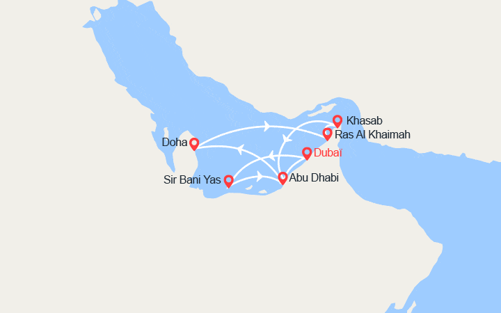 Carte itinéraire croisière Emblématique Golfe Persique au départ de Dubaï