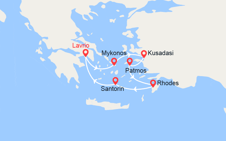 Carte itinéraire croisière Emblématique mer Egée en 5 jours