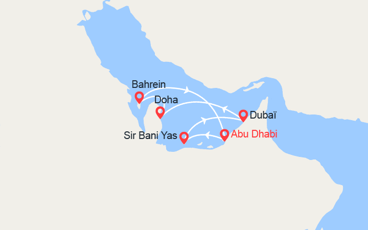 Carte itinéraire croisière Émirats arabes unis, Qatar, Bahreïn