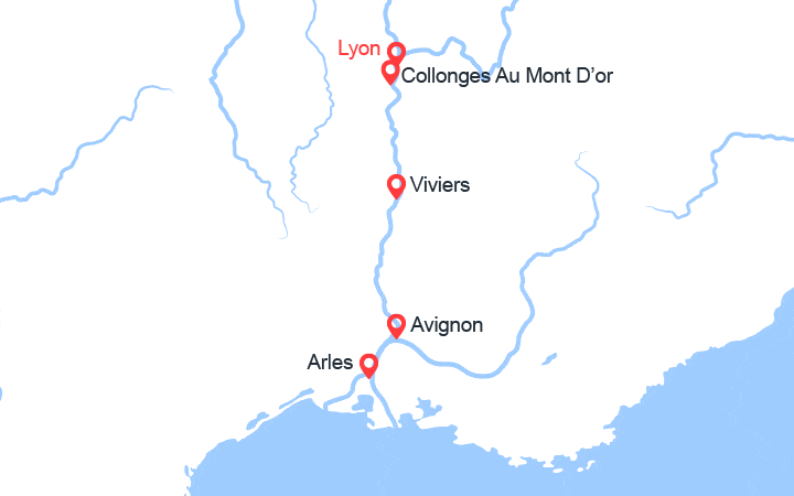 Carte itinéraire croisière Entre Lyon, la Camargue et la Provence avec un dîner OFFERT (LMY_PP2)