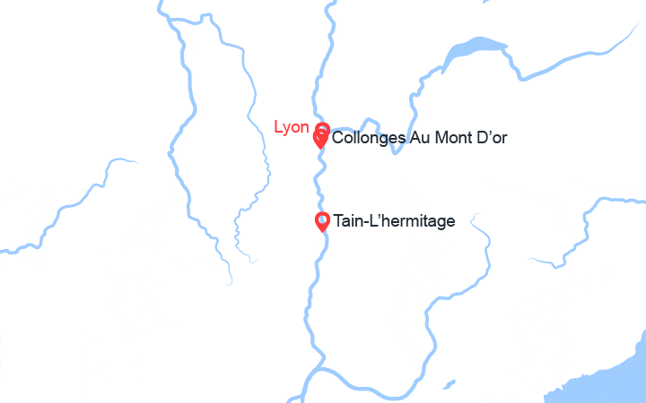Carte itinéraire croisière Entre Rhône et Saône avec un dîner à l'Abbaye de Collonges - Paul Bocuse (LLY_PP)