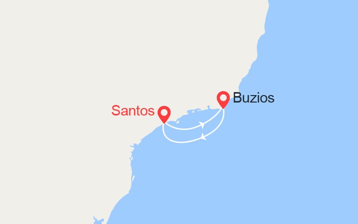 Carte itinéraire croisière Escapade au Brésil : Santos, Buzios
