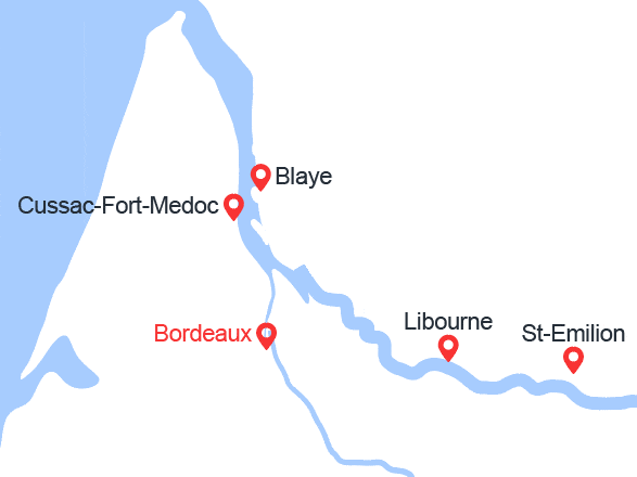 Carte itinéraire croisière Escapade au fil de la Garonne et de la Dordogne (BOQ_PP)