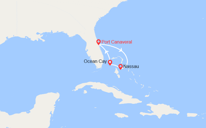 Carte itinéraire croisière Escapade aux Bahamas : Nassau, Ocean Cay