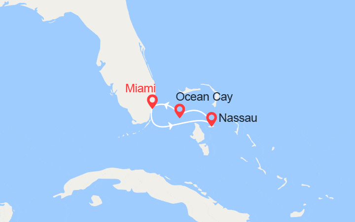 Carte itinéraire croisière Escapade aux Bahamas : Nassau, Ocean Cay