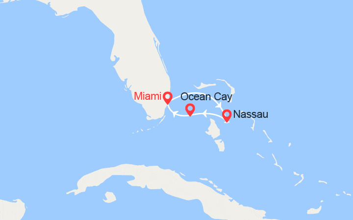 Carte itinéraire croisière Escapade aux Bahamas : Nassau, Ocean Cay