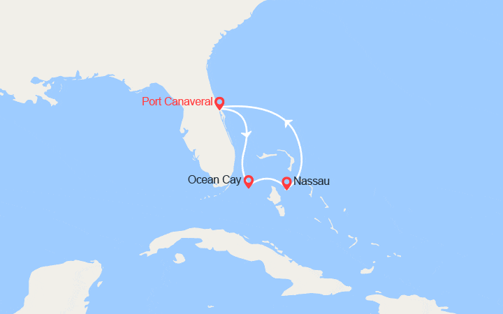Carte itinéraire croisière Escapade aux Bahamas : Ocean Cay, Nassau
