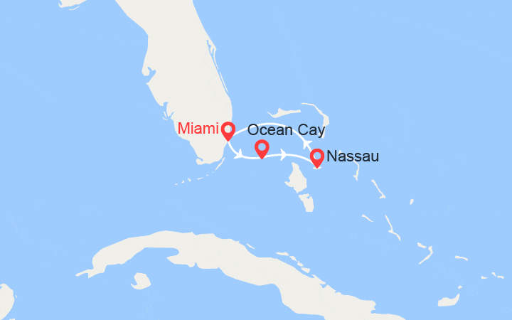Carte itinéraire croisière Escapade aux Bahamas : Ocean Cay, Nassau