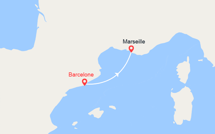 Carte itinéraire croisière Escapade de Barcelone à Marseille