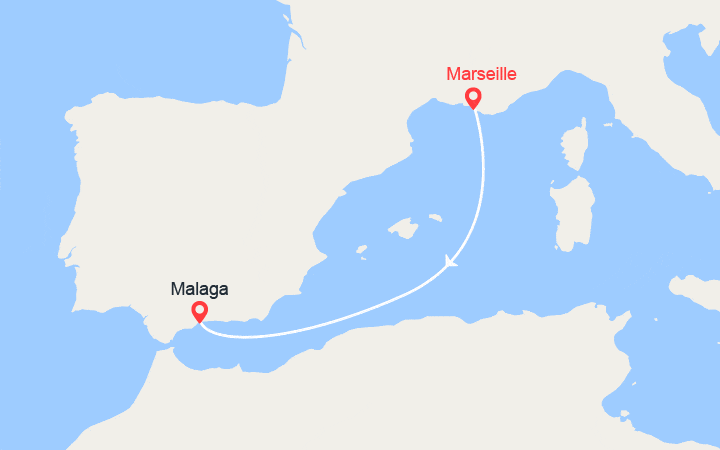 Carte itinéraire croisière Escapade en Méditarranée : de Marseille à Malaga