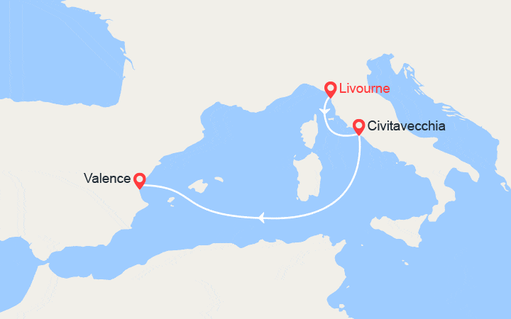 Carte itinéraire croisière Escapade en Méditerranée : de Livourne à Valence
