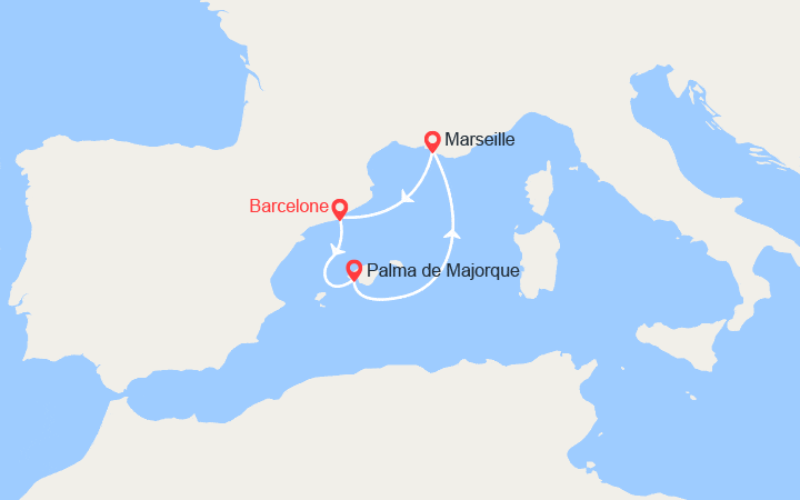 Carte itinéraire croisière Escapade en Méditerranée depuis Barcelone