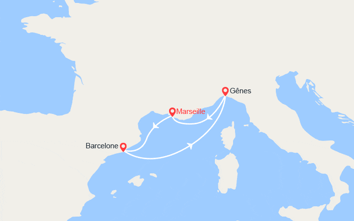 Carte itinéraire croisière Escapade en Méditerranée : Espagne, Italie