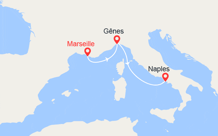 Carte itinéraire croisière Escapade en Méditerranée : Italie