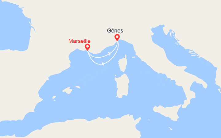 Carte itinéraire croisière Escapade en Méditerranée : Marseille & Gênes