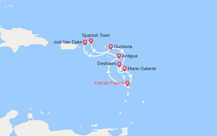 Carte itinéraire croisière Escapade gastronomique dans les Caraïbes
