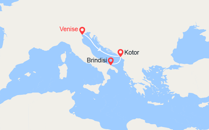 Carte itinéraire croisière Escapade sur l'Adriatique