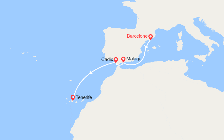 Carte itinéraire croisière Espagne, Canaries
