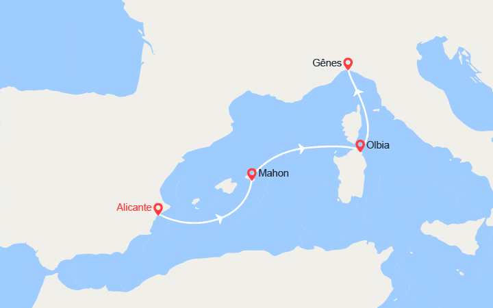 Carte itinéraire croisière Espagne, Iles Canaries, Italie