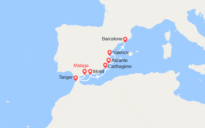 Carte itinéraire croisière Espagne, Maroc