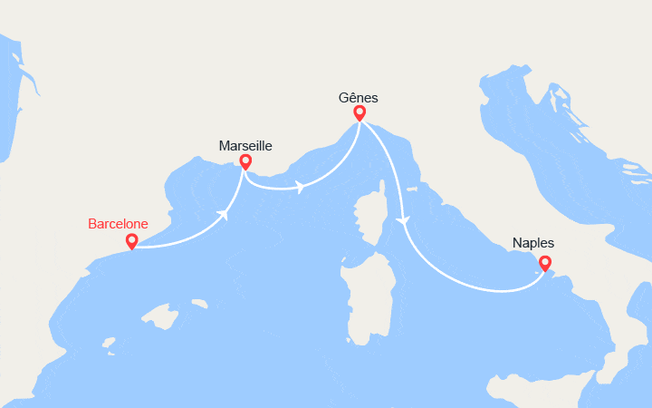 Carte itinéraire croisière Espagne, Provence, Italie
