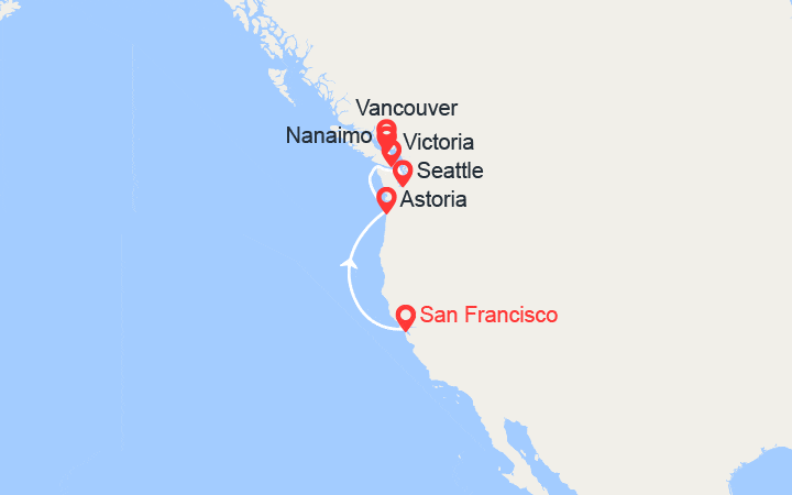 Carte itinéraire croisière États-Unis, Canada