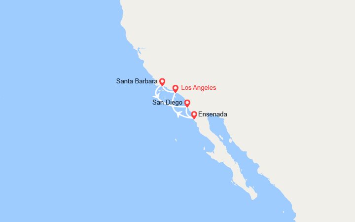 Carte itinéraire croisière Etats-Unis, Mexique